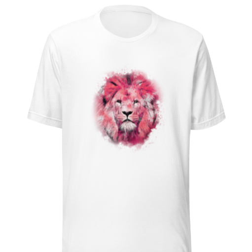 Women and Men's (Unisex) T-Shirt Printed with a Pink Lion