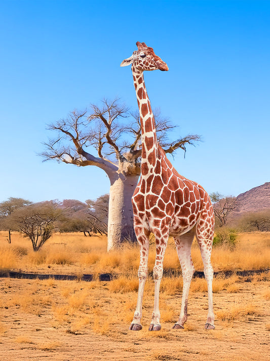 Throw Blanket depicts Giraffee with Boabab Tree