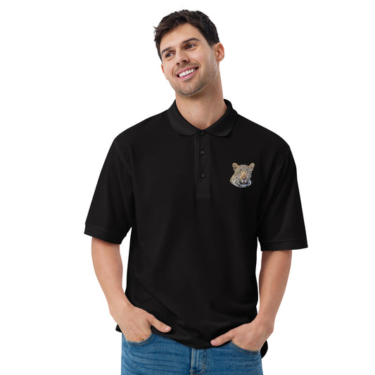 Men's Premium Polo Shirt with A Leopard Portrait Embroidered On The Shoulder.