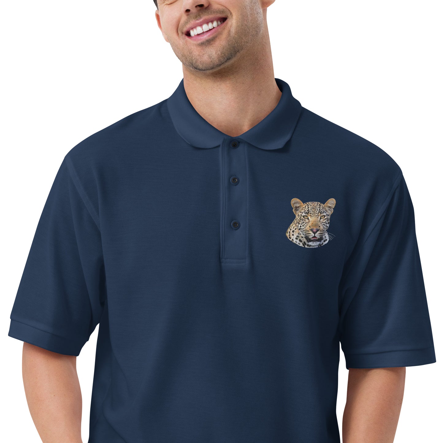 Polo Shirt with A Leopard Portrait Embroidered On The Shoulder.