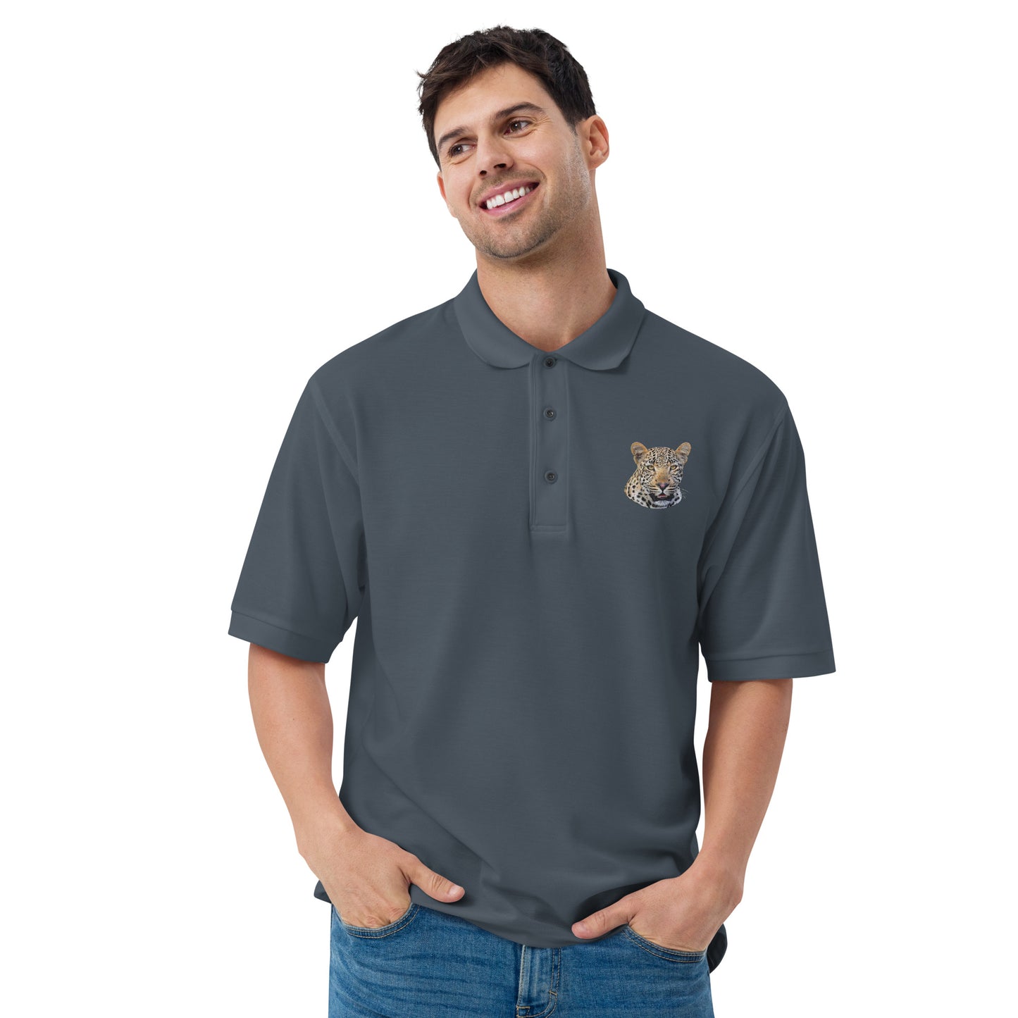 Polo Shirt with A Leopard Portrait Embroidered On The Shoulder.