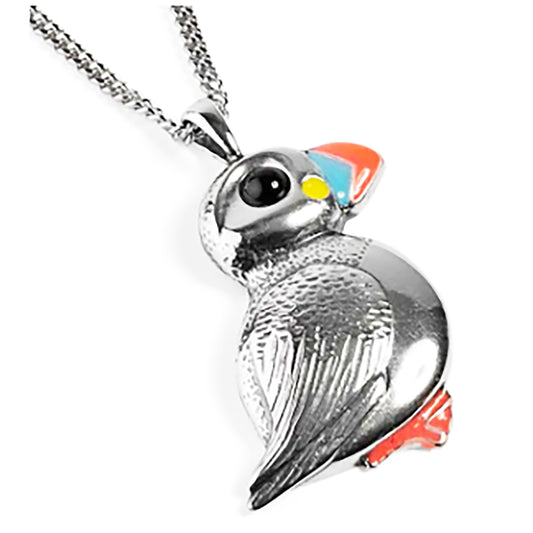 Puffin Necklace in Sterling Silver and Amber