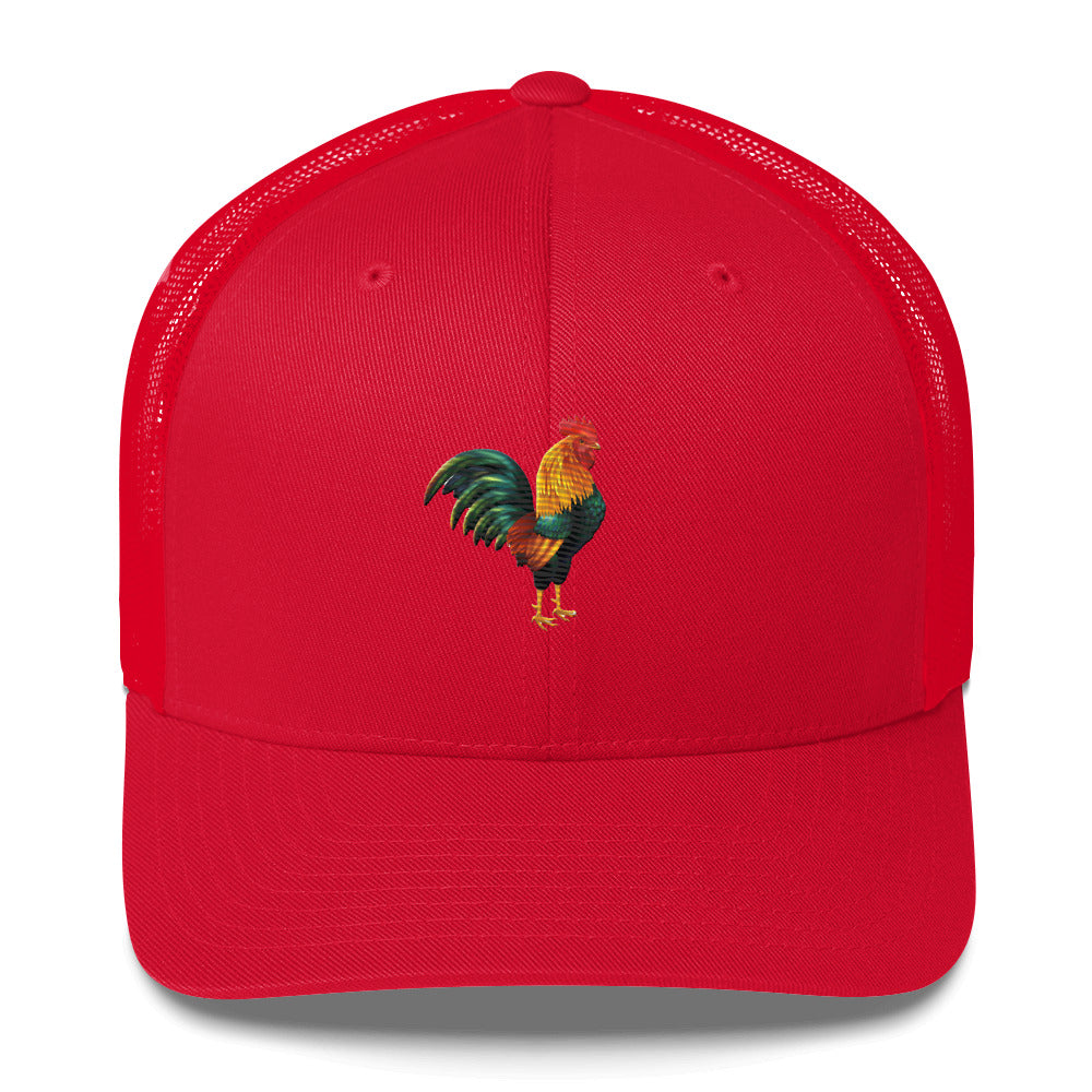 Six-panel trucker Cap embroidered with a cockerel