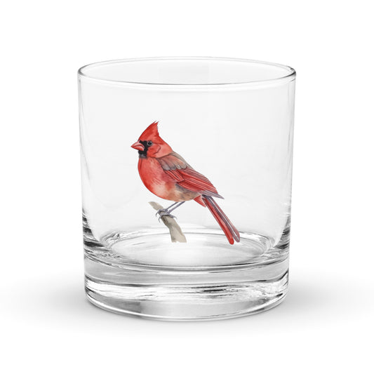 northern cardinal bird on a whisky tumbler