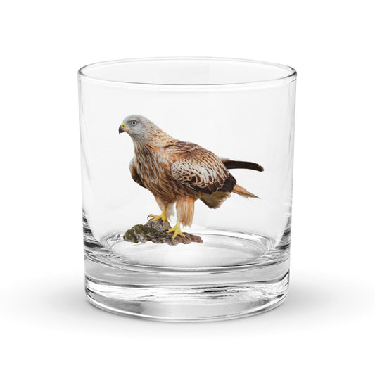 red kite image on a glass whiskey tumbler