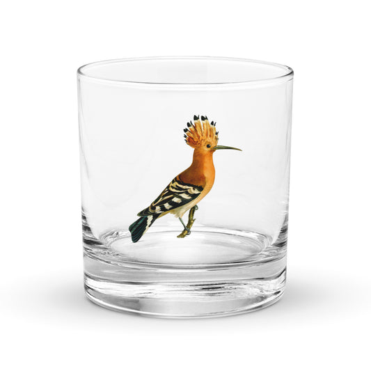 african hoopoe on a glass whisky tumbler