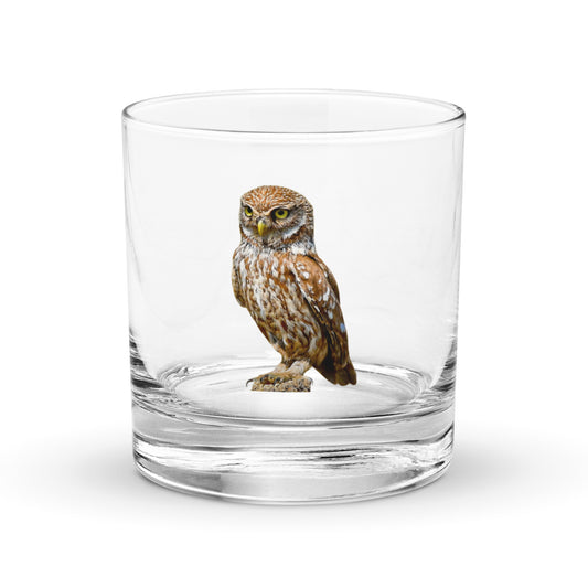 little owl image on a whisky tumbler