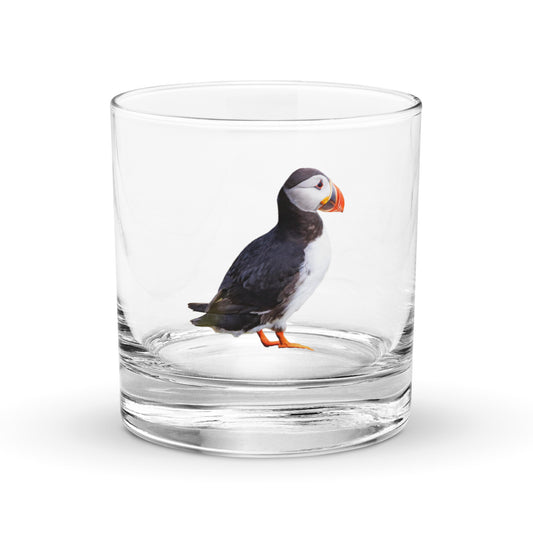 atlantic puffin on a whiskey tumbler