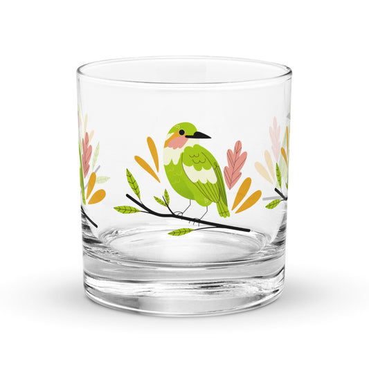 whiskey tumbler with a bird motif