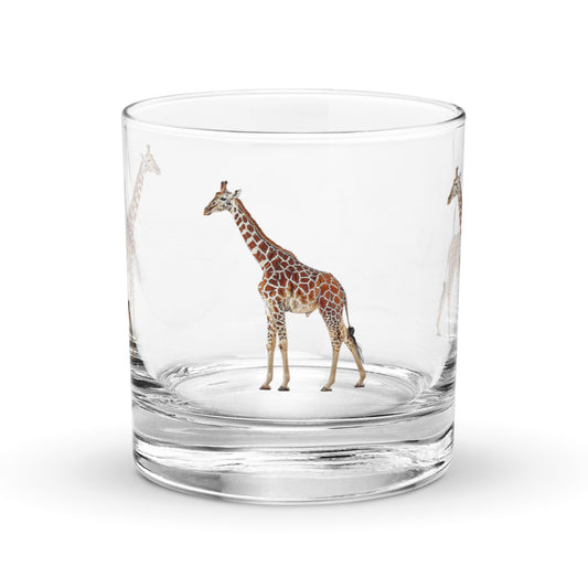 glass whisky tumbler with a giraffe image on a white background