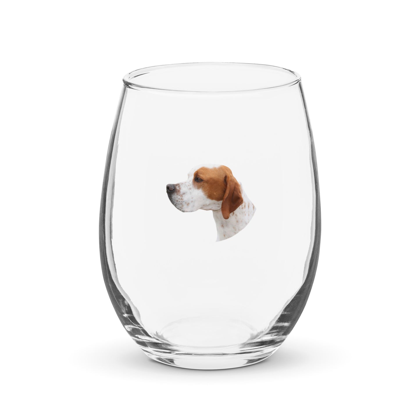 Stemless Wine Glass Printed with a Portrait of an English Pointer