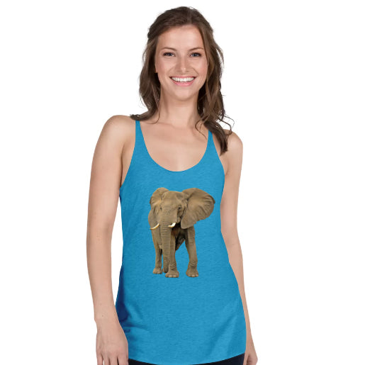 Womens Racerback Tank Top Printed with an African Bull Elephant.