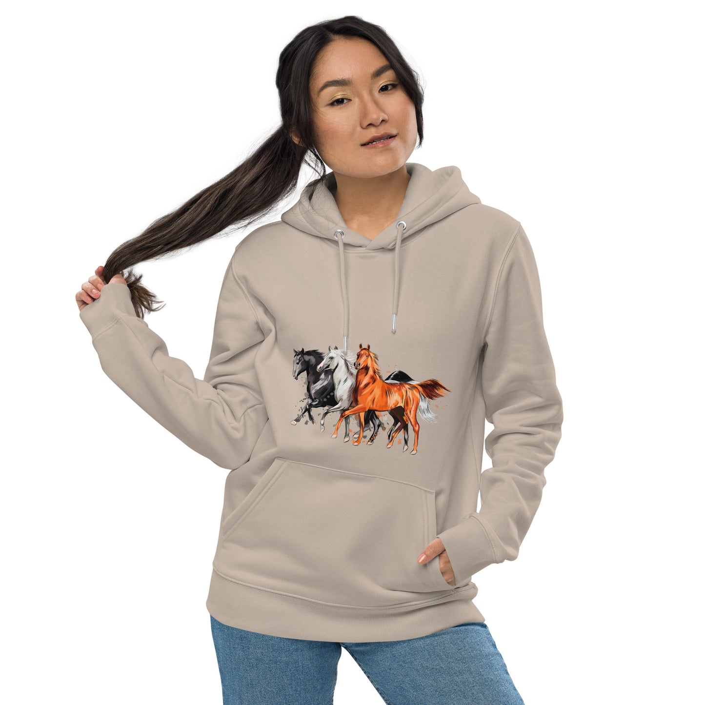 Women and Men's eco hoodie printed with horses