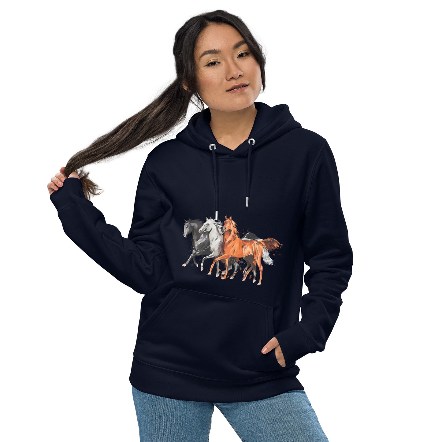 Women and Men's eco hoodie printed with horses