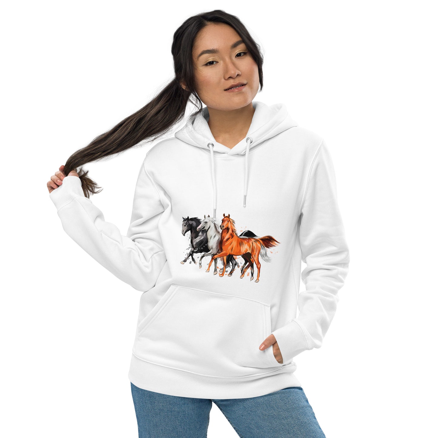 Women and Men's eco hoodie printed with horses