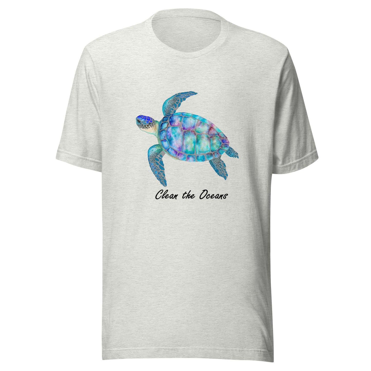Women and Men's (Unisex) T-Shirt Printed with a Turtle labeled "Protect the Oceans"