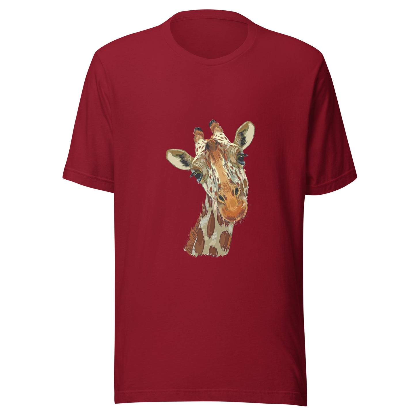Women and Men's (Unisex) T-Shirt printed with a Quizzical Giraffe