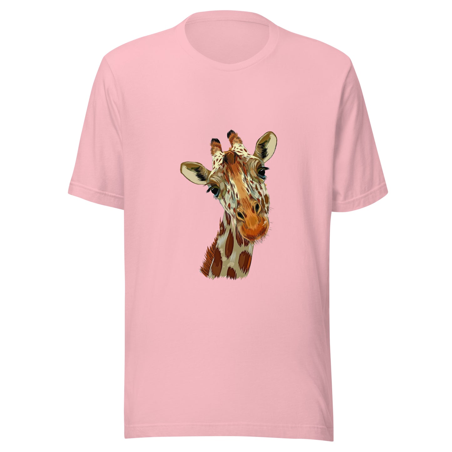 Women and Men's (Unisex) T-Shirt printed with a Quizzical Giraffe