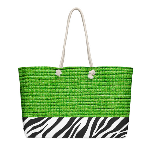 green tote bag with zebra trim