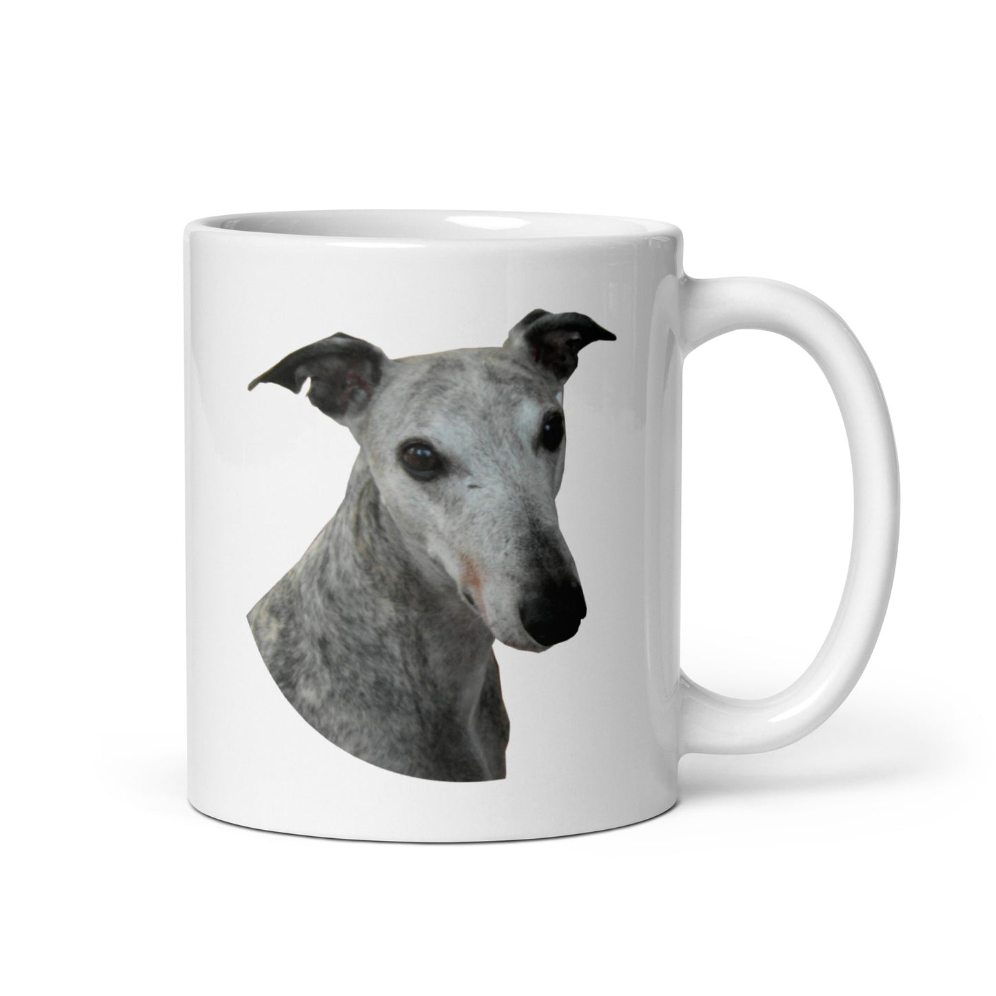 White Glossy Mug printed with a greyhound
