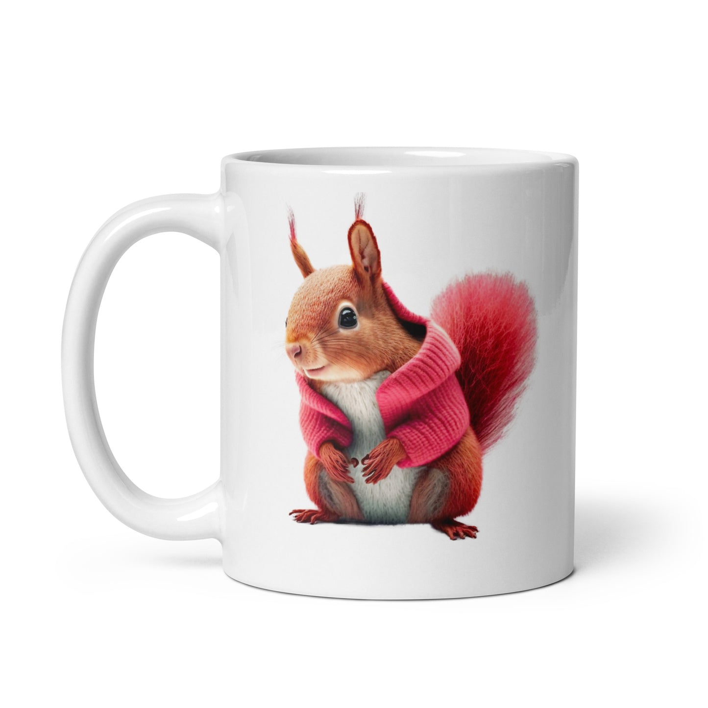 Glossy Mug Printed with a Squirrel in a Jumper.