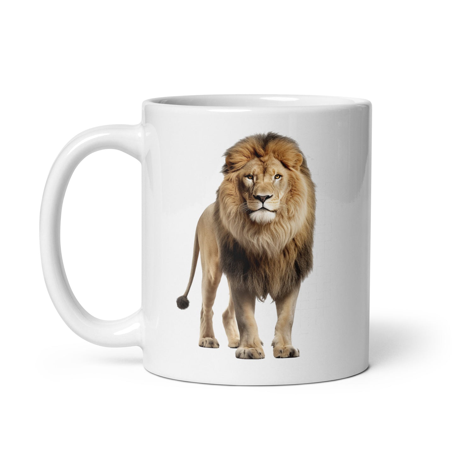 White glossy mug  printed with a lion