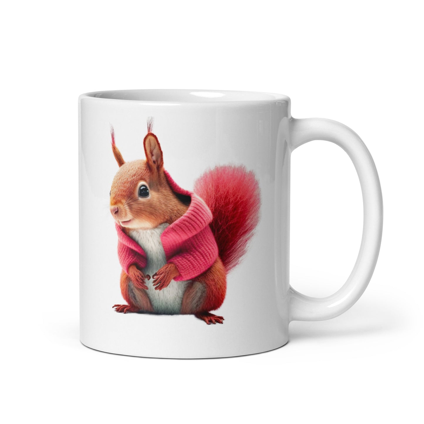 Glossy Mug Printed with a Squirrel in a Jumper.