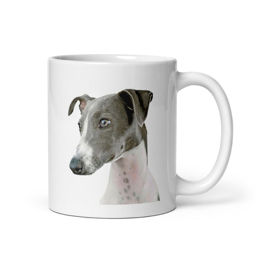 White Glossy Mug printed with a Greyhound.