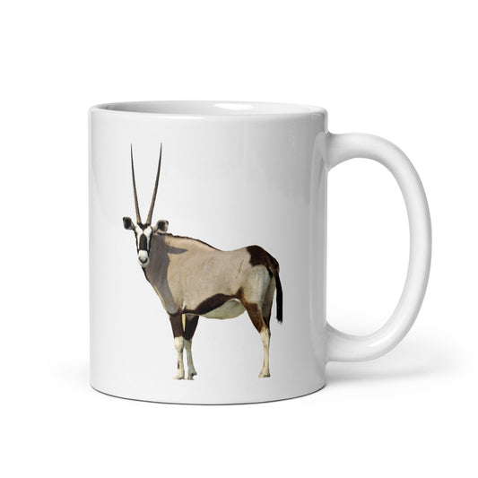 White Glossy Mug Printed with an Oryx