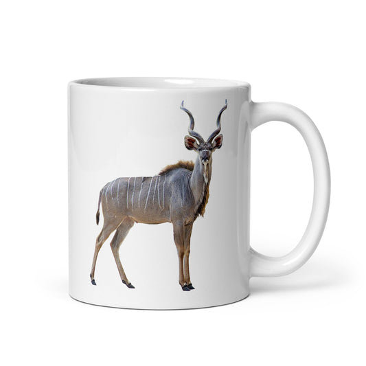 White Glossy Mug printed with a Kudu Bull
