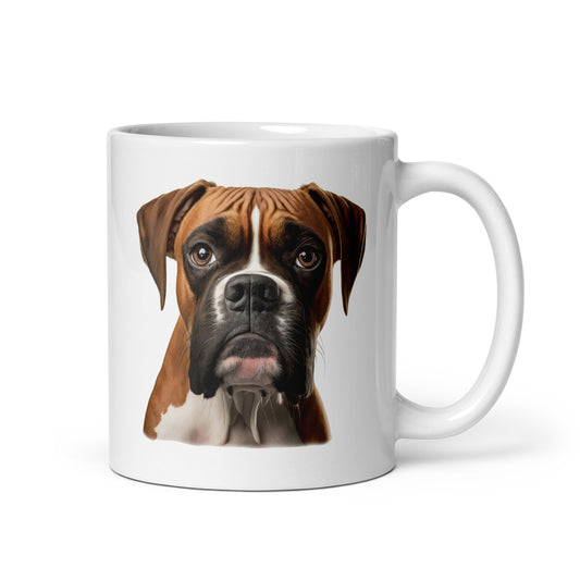 White Glossy Mug printed with a Proud Boxer