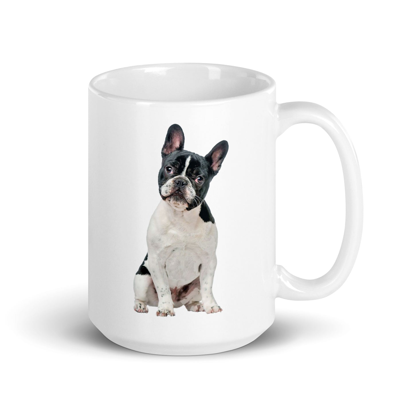 White glossy mug printed with a French bull dog