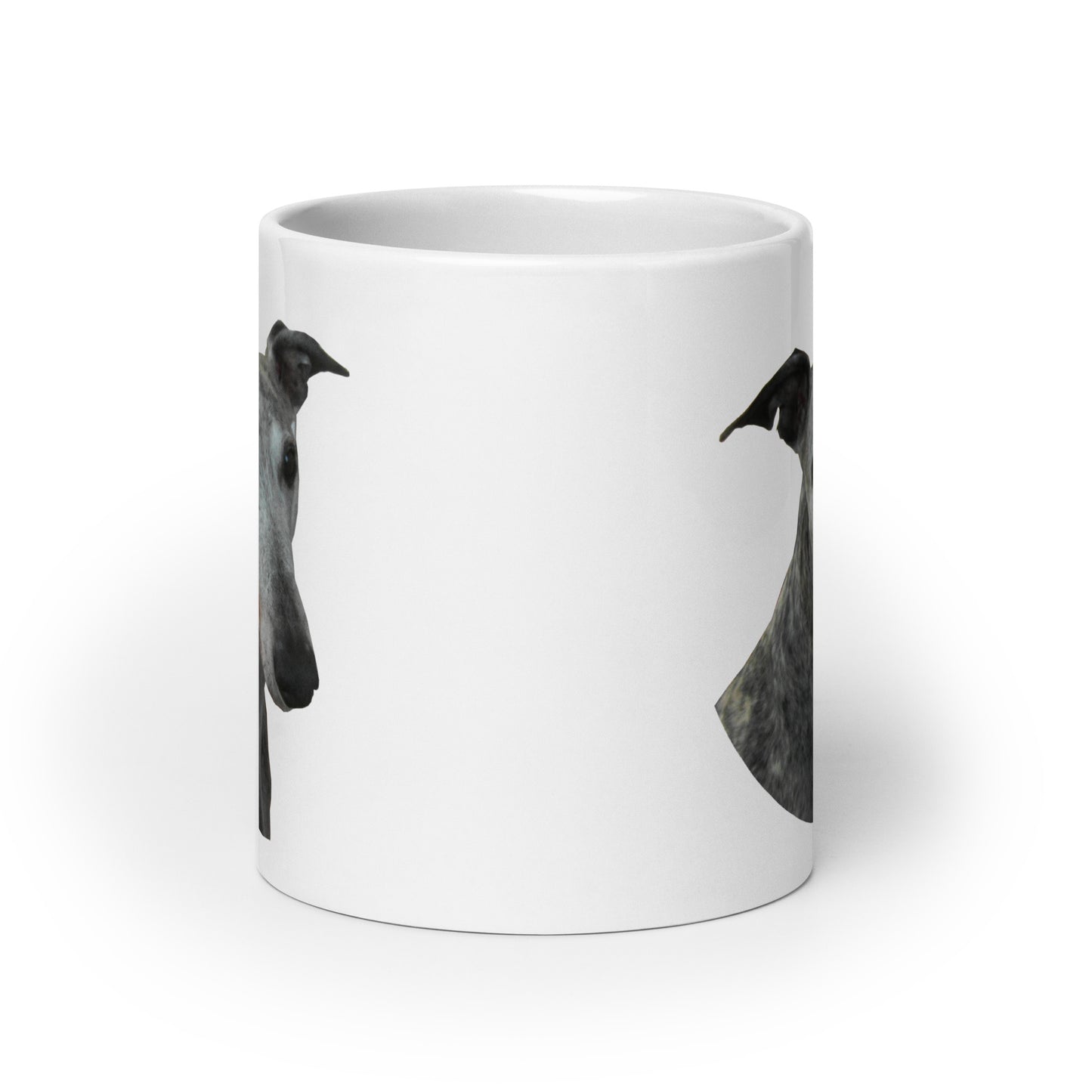 White Glossy Mug printed with a greyhound