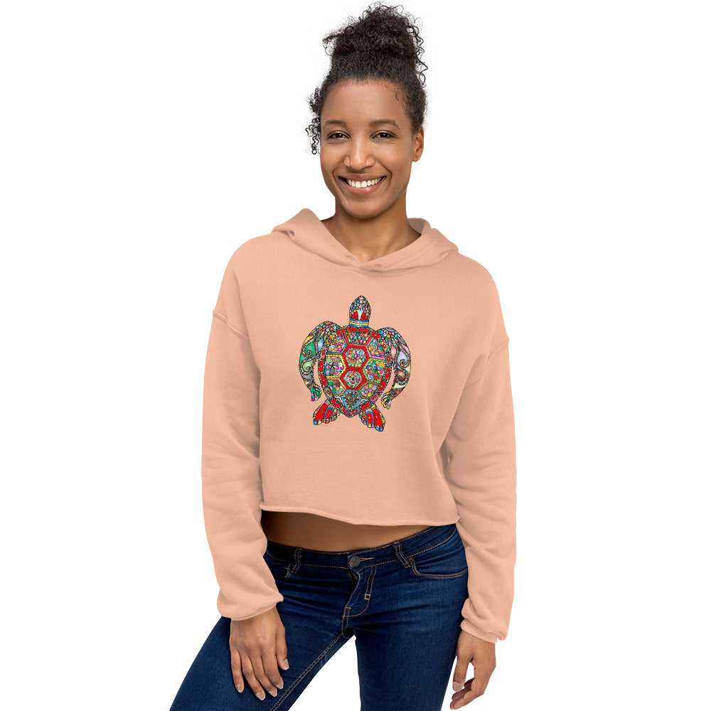 Crop Hoodie with a colourful turtle print