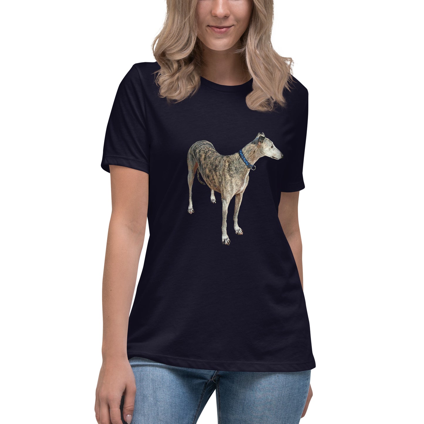 Women's Relaxed T-Shirt printed with a greyhound