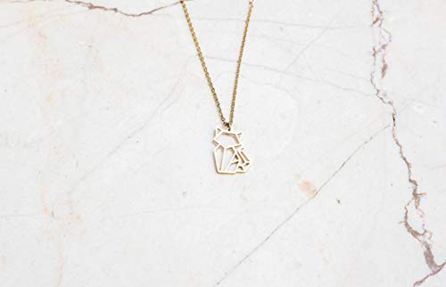 Gold Geometric Chain Necklace with cat charm