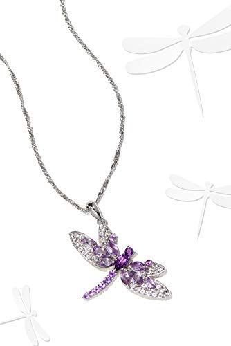 Sterling Silver Necklace featuring a dragonfly with Genuine African and Brazilian Amethyst gemstones