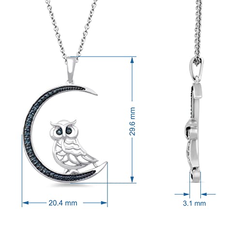 Sterling Silver Necklace featuring an owl - set with treated Blue Round Diamond Accent