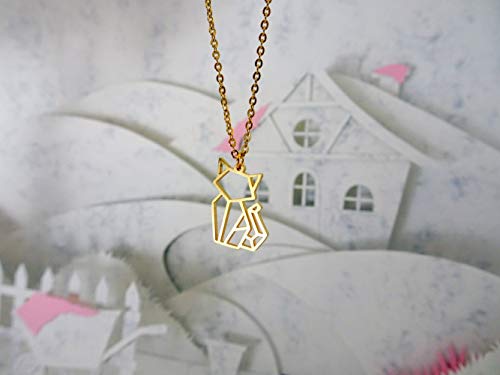 Gold Geometric Chain Necklace with cat charm